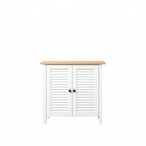 Mueble de Baño con Lavabo Doble de Nogal Blanco, Estantes Rectangulares de Dos Niveles, Independiente, de Madera Pintada - Product Image 1