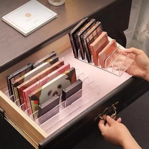 Eyeshadow Palette Storage <b>Box</b> Transparent Plastic Desktop <b>Makeup</b> Organizer Cosmetic Shelf With Dividers For Blush Powder - Product Image 2