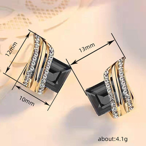 Luxury Gold Plated Geometric Stud <b>Earrings</b> With Crystal Rhinestone <b>Black</b> <b>For</b> <b>Women</b> Party Jewelry - Product Image 6