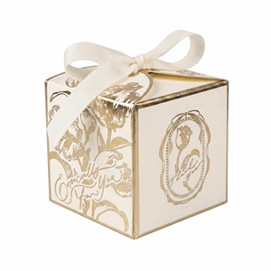Ivory Square Rigid Gift Box with Gold Foil Floral Design and <b>Ribbon</b> Handle for Craft Packaging - Product Image 2