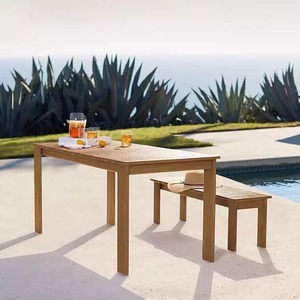 Table de repas rectangulaire d'extérieur en teck sur mesure, avec banc et chaise d'appoint en bois massif pour jardin, cour, terrasse, maison - Product Image 2