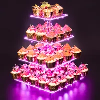 VONVIK — support à Cupcake en acrylique, 4 niveaux, présentoir à gâteaux et desserts, lumière LED, mariage, anniversaire
