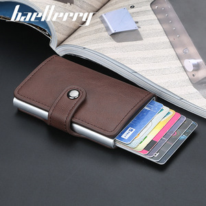 Baellerry Men's Card Holder PU Leather Coffee Color Buckle Closure <b>RFID</b> Protection Credit Card <b>Wallet</b> Compact Size Everyday Use - Product Image 3