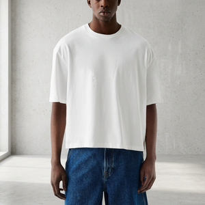 T-shirt personnalisé pour homme 100 % coton tricoté uni, coupe classique, 260 g/m², logo imprimé, grandes tailles, design ample aux épaules - Product Image 3