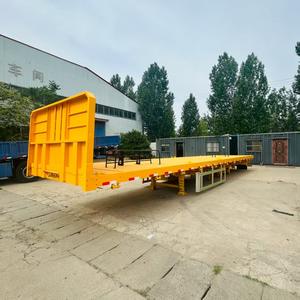 Directo de fábrica 12,5 metros <span class=keywords><strong>tres</strong></span> <span class=keywords><strong>ejes</strong></span> 12 neumáticos semirremolque de superficie plana remolques de camiones de acero Premium - Product Image 5