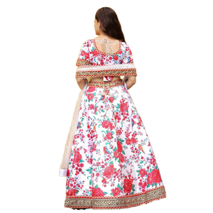 Séduisant blanc cassé imprimé floral Art soie Sangeet Wear Lehenga Choli pour femmes pour les événements traditionnels - Product Image 1