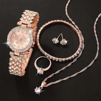 Magnifique Ensemble de Montre, Bracelet Papillon, Bague et Collier Boucles d'Oreilles pour Femme, Petit Cadran, Cadeau pour Petite Amie
