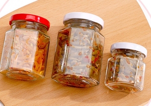 Lưu trữ <span class=keywords><strong>Jar</strong></span> hình lục giác hình dạng dưa tamato nước sốt ớt sacue mật ong mứt trong suốt hình lục giác lọ thủy tinh - Product Image 2