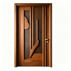 Puerta Principal de Madera Artística Personalizada, Acabado Premium en Nogal, Panel Escultural Único - Product Image 1