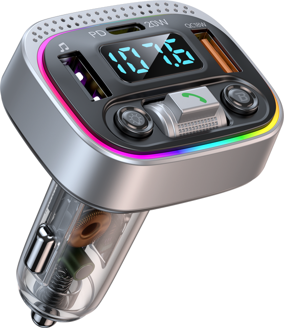 BT 5.1 Car MP3 Player with 5V 2 USB LED Wireless FM Transmitter PD20W Charger-Black Music Player for Vehicles