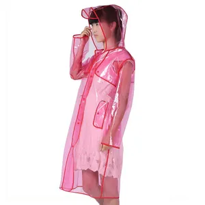 New Fashion Ladies Girls Eco-friendly Pink Transparent EVA Raincoats for Adults Waterproof
