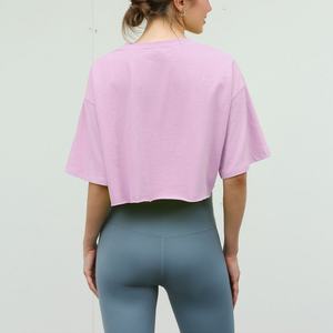 Camiseta Deportiva de Manga Corta para Mujer, 100% Algodón, con Logotipo Personalizado, Camiseta de Yoga Atlética, Camiseta Corta Holgada con Cuello Redondo para Entrenamiento - Product Image 3