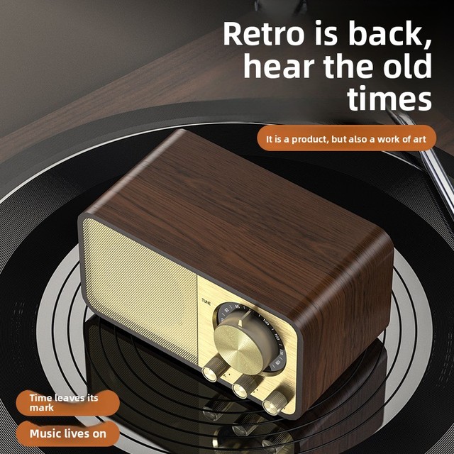 New JY66 Retro for 5.0 5W Output Built-in Mic Battery Powered Plastic Wood Grain Cabinet Home Outdoor Use Radio