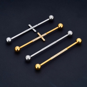 Pendiente de Titanio G23 ASTM F136 Desmontable con Triángulo Industrial 14G, Barra Labret con Zirconia, Joyería de Moda para <span class=keywords><strong>Piercing</strong></span> Corporal <span class=keywords><strong>Transversal</strong></span> - Product Image 4