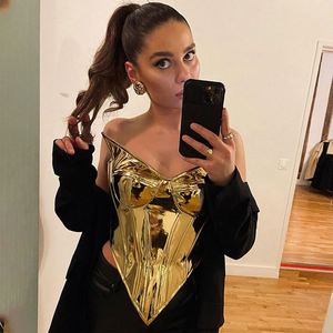 Top Corset Metálico Brillante Asimétrico para Mujer, Top Tubo Sexy con Escote Cruzado, Ropa <span class=keywords><strong>de</strong></span> Fiesta para Club Nocturno, Otoño 2024 - Product Image 3