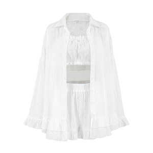 <span class=keywords><strong>Pigiama</strong></span> fiore cavo Set tre pezzi camicia da notte in puro <span class=keywords><strong>cotone</strong></span> produttore di giacca a maniche pieghettate fabbrica direttamente - Product Image 6