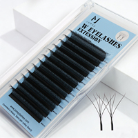 Extensions de cils en gros, forme en W, courbure C et D, logo personnalisé, légères, douces, moelleuses, noires mates, Clover YY
