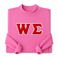 Sweat-shirt à col rond en feutre personnalisé avec lettres grecques brodées, avec le symbole Sigma W rouge et bordure blanche, pour la fraternité et la sororité