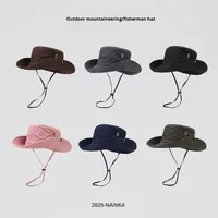 Nouveau Chapeau de Pêcheur Rayé 100% Coton Séchage Rapide pour l'Hiver, le Camping, la Randonnée, l'Escalade, Style Cowboy Western avec Cordon de Serrage