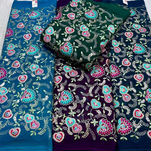 High Quality Embroidered Georgette <b>Fabric</b> Breathable Indian-supplied Tulle Polyester Wedding Knitted In-Stock Items Available - Product Image 1