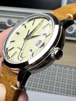 Montre de plongée 100m avec logo personnalisé, verre saphir double bombé, date, bracelet en cuir, mouvement automatique NH35 GS, pour homme, 180