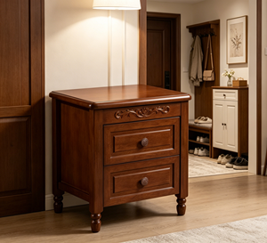 Traditional Dark <b>Walnut</b> Wood Nightstand 2-Drawer Antique Turned Leg Bedroom Furniture Storage <b>Cabinet</b> - Product Image 5