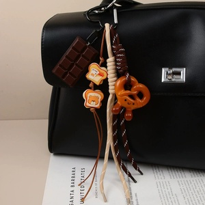 Creative Fashion Heart Shaped Alkaline Acrylic Soft Coin Holder Keychain Women Handbag Charms Versatile Chocolate <b>Braided</b> Rope - Product Image 1