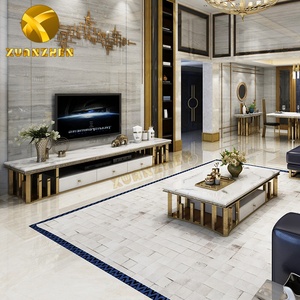 Wohnzimmermöbel-Sets Goldener Mitteltisch Luxuriöse Couchtische und <span class=keywords><strong>TV</strong></span>-Ständer Moderner Marmor-Couchtisch zum Verkauf - Product Image 6