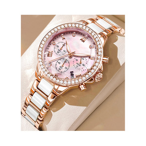 Relojes Deportivos de Cuarzo para Mujer, con Caja de Acero Inoxidable Personalizada de Fábrica, Calendario con Diamantes, Visualización de 24 Horas, <span class=keywords><strong>Cronómetro</strong></span> Luminoso - Product Image 1