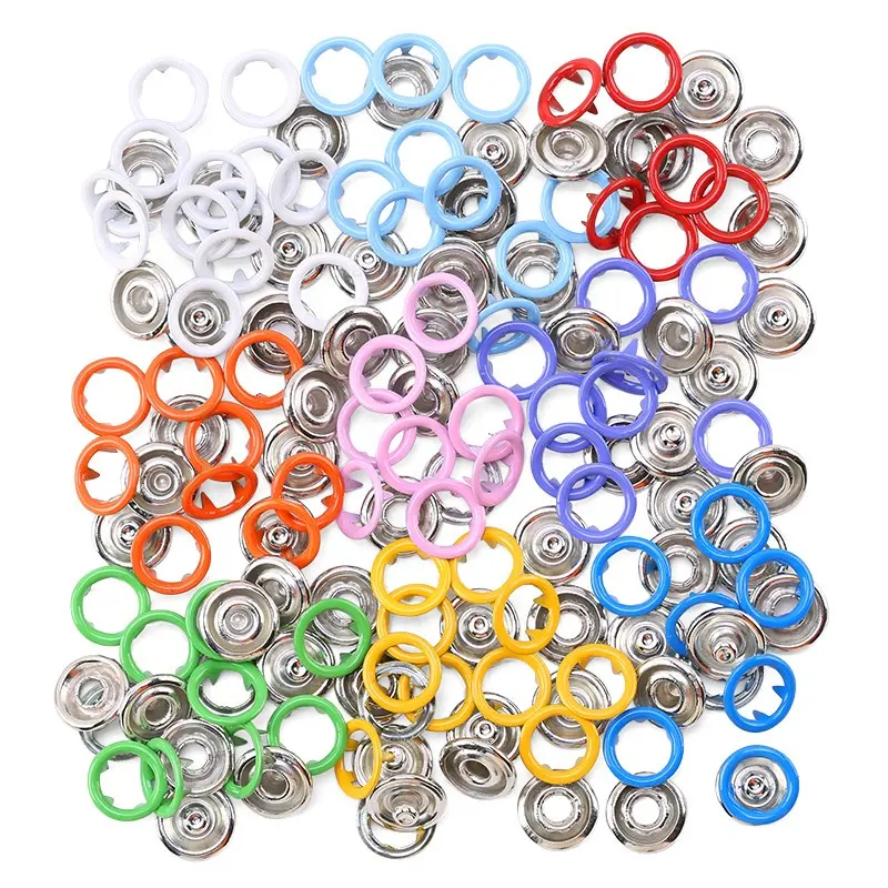 2022 Diy Verf Messing Metalen Ring Prong Drukknoop Zwart Wit Rood Oranje Geel Groen Blauw Paars Roze Kleur