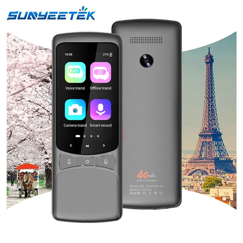 Sunyeetek Z3 Traducteur de langue Traduction vocale 135 langues Traduction hors ligne 4G/WiFi/SIM Traducteur multilingue