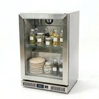 Mini-réfrigérateur compact pour le bureau à domicile, avec porte en verre et structure en acier inoxydable, idéal pour le thé matcha et les boissons aux fruits