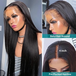 Peluca Frontal de encaje transparente personalizada, cabello humano brasileño de grado 10a, 4x4, gran oferta - Product Image 2