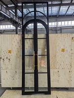 Porte française en acier à battants avec grille, en verre forgé, noir mat, pour l'intérieur et l'extérieur