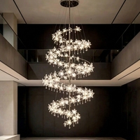 Lustre en cristal de verre papillon de luxe français, style crème, suspension florale faite à la main pour villa, salon à plafond haut