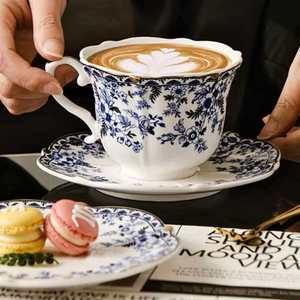 Juego de Tazas de Té de Porcelana Turca Vintage con Diseño Floral, 6.4 oz, Borde Azul y Dorado, Cerámica Ecológica para Té, Café, Espresso, Fiestas, Hogar, Bar, Cafetería - Product Image 2