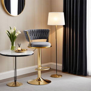 Sillas de <span class=keywords><strong>Bar</strong></span> de Terciopelo Lujosas con Altura Ajustable y Elegantes Patas de Metal Dorado para Cocina, Hogar o <span class=keywords><strong>Bar</strong></span> - Product Image 3