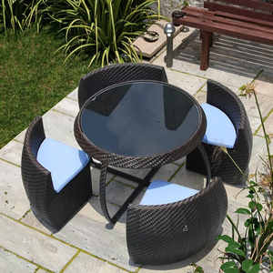 <span class=keywords><strong>Ensemble</strong></span> <span class=keywords><strong>de</strong></span> <span class=keywords><strong>Table</strong></span> et Chaises Rondes <span class=keywords><strong>de</strong></span> <span class=keywords><strong>Jardin</strong></span> en Rotin 5 Pièces, Gain <span class=keywords><strong>de</strong></span> Place pour Extérieur, Cour, Terrasse, Restaurant - Product Image 1