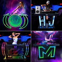 Comptoir de bar lumineux en métal acrylique avec lumières LED, table de stand de DJ dédiée bar et discothèque