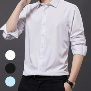 Camicia da uomo a maniche lunghe con colletto da ufficio stile sud senza rughe e vestibilità dritta - Product Image 1