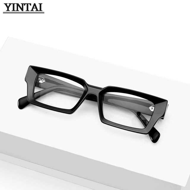 Classic Black Rectangle Sunglasses Frames for Men, UV400 Protection Retro Rectangular Acetate Eyewear