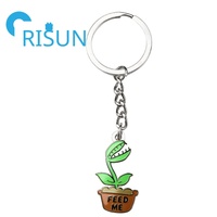 Porte-clés en métal en gros, motif plante carnivore de dessin animé, cadeau de botanique, feuille, dents, porte-clés personnalisé, mange-moi, piège à mouches Venus, porte-clés en émail