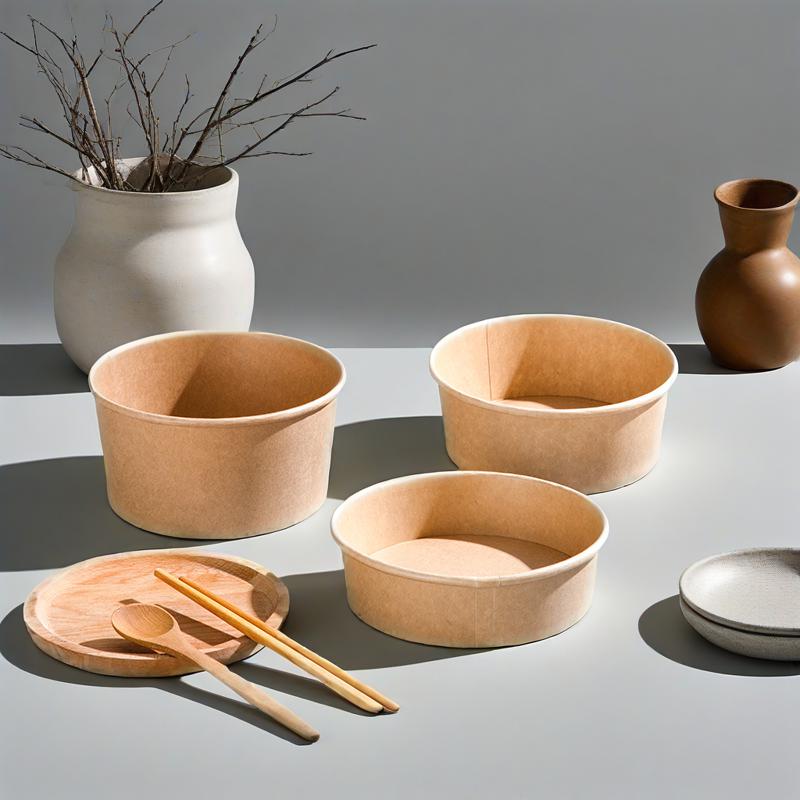 Disposable Kraft Paper Bowl Customized Logo Salad Bowl for Food Packaging Takeaway Paper Container for Food Paper Plate