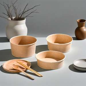 ชามกระดาษคราฟท์แบบใช้แล้วทิ้ง พิมพ์โลโก้ได้ ชามสลัดสำหรับบรรจุอาหาร กล่องกระดาษสำหรับอาหาร จานกระดาษ - Product Image 1