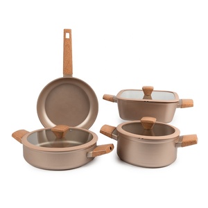 Juego de ollas y sartenes de <span class=keywords><strong>aluminio</strong></span> <span class=keywords><strong>forjado</strong></span> Smartpan personalizado, 7 Uds., juego de utensilios de cocina antiadherentes con asas de grano de madera de tacto suave, seguro y saludable - Product Image 2