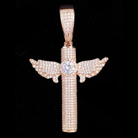 Collar con Colgante de Alas de Ángel de Circonio, Chapado en Oro, Estilo Hip Hop, Unisex, Incrustaciones Hechas a Mano, Venta al Por Mayor