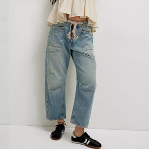 Novedades de Channel 2026, Jeans Moxie de Pierna Ancha con Cordón Ajustable, Cintura Media, Estilo Boyfriend, Patchwork, Pantalones Vaqueros Cortos - Product Image 4