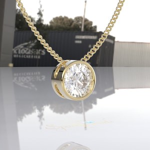 จี้เพชรโมอิสซาไนต์ทรงกลม รับรองโดย IGI ทองคำแท้ 14K ชุบโรเดียม พร้อมสร้อยคอแบบเชือกสุดหรูสำหรับผู้หญิง - Product Image 3