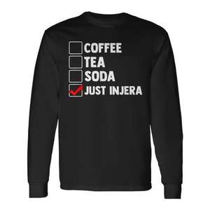 Maglietta a Maniche Lunghe con Design Caffè, Tè, Soda e Injera, Abbigliamento Promozionale - Product Image 1