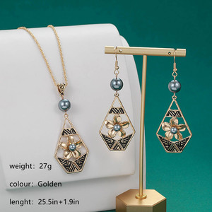 Hawaiian Frangipani Pearl Damen 14 Karat <span class=keywords><strong>Gold</strong></span> Schmuck <span class=keywords><strong>Set</strong></span> Halskette Ohrringe Großhandel - Product Image 4